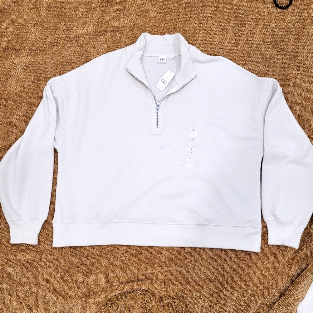 Gap Factory Women's Mock Neck 1/4 Zip Balloon Sleeve Sweatshirt Ivory